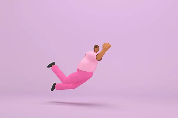 ピンクの服を着た黒人 彼は倒れている 演技中の漫画のキャラクターの3Dイラストレーター — ストック写真