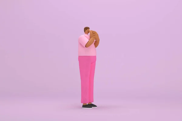 stock image The black man with pink clothes.  He is expression  of body and hand when talking. 3d illustrator of cartoon character in acting.