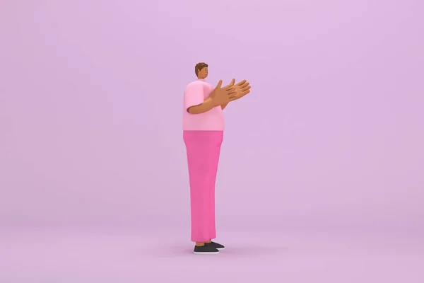 Black Man Pink Clothes Expression Body Hand Talking Illustrator Cartoon — Stock Photo, Image