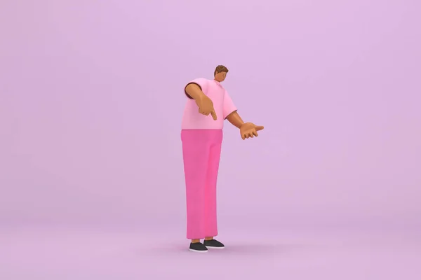 Black Man Pink Clothes Expression Body Hand Talking Illustrator Cartoon — Stock Photo, Image