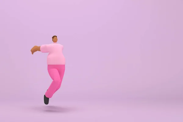 ピンクの服を着た黒人 彼はジャンプしている 演技中の漫画のキャラクターの3Dイラストレーター — ストック写真