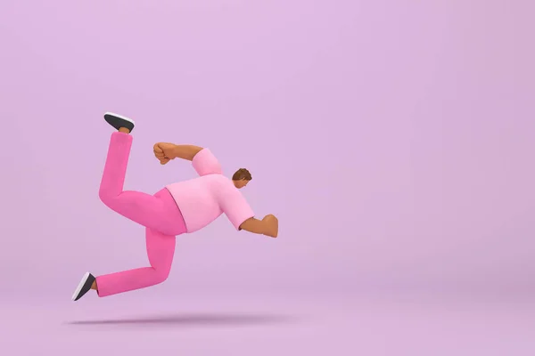 Black Man Pink Clothes Falling Illustrator Cartoon Character Acting — Stock Photo, Image