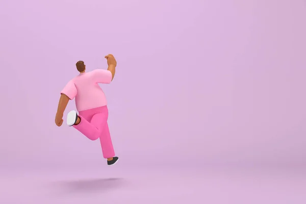 ピンクの服を着た黒人 彼は走っている 演技中の漫画のキャラクターの3Dイラストレーター — ストック写真