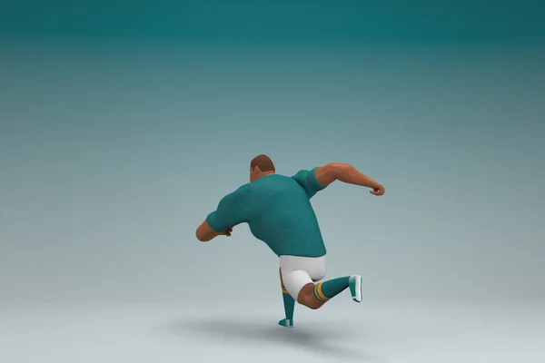 一名身穿绿色衬衫和白色裤子的运动员正在跑步 卡通人物在表演中的3D渲染 — 图库照片