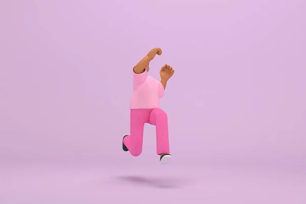 Чёрный Мужчина Розовой Одежде Прыгает Визуализация Персонажа Мультфильма Актерской Игре — стоковое фото