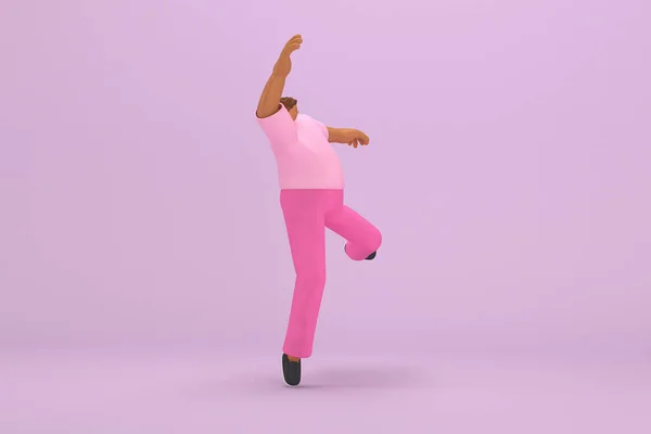 Hombre Negro Con Ropa Rosa Está Saltando Representación Del Personaje —  Fotos de Stock