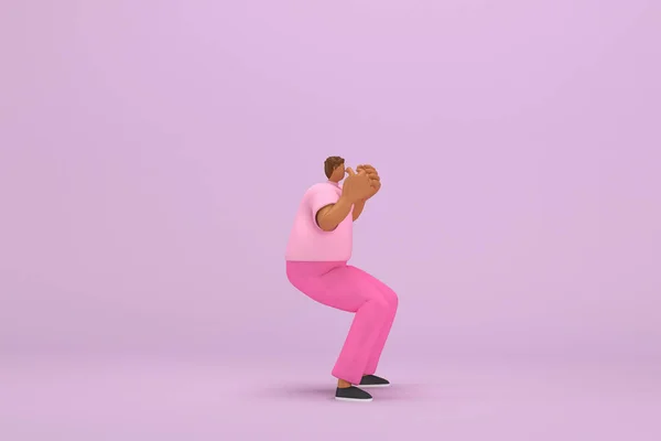 ピンクの服を着た黒人 彼は話すときに身体と手の表情です 演技中の漫画のキャラクターの3Dイラスト — ストック写真