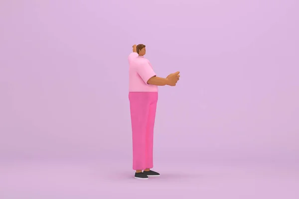 Black Man Pink Clothes Expression Body Hand Talking Illustration Cartoon — Stock Photo, Image