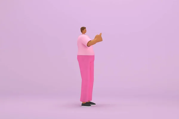 Black Man Pink Clothes Expression Body Hand Talking Illustration Cartoon — Stock Photo, Image