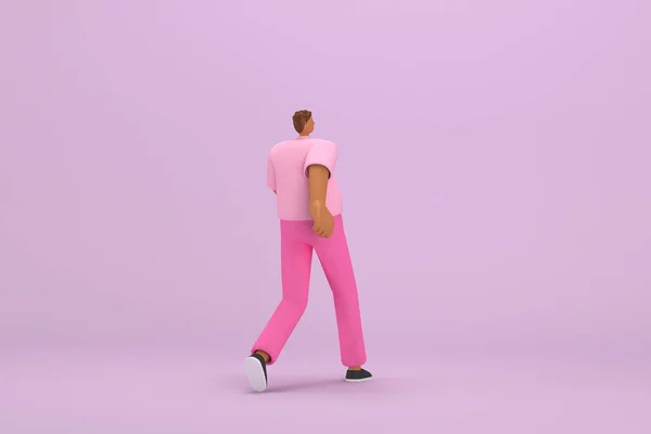 Black Man Pink Clothes Walking Rendering Cartoon Character Acting — Stock Photo, Image