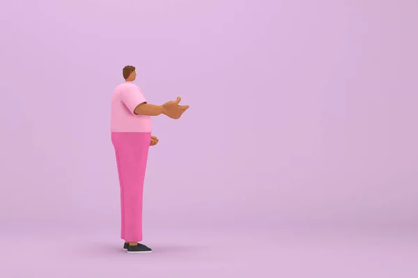 那个穿着粉色衣服的黑人他说话的时候是身体和手的表现 卡通人物在表演中的3D渲染 — 图库照片
