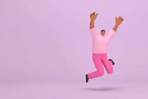 Zwarte Man Met Roze Kleren Hij Springt Weergave Van Stripfiguur — Stockfoto