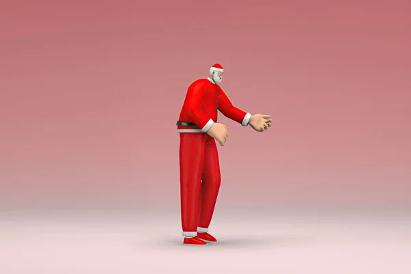 一个穿圣诞老人服装的男人他是说话时的手势 卡通人物在表演中的3D渲染 — 图库照片