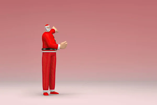 Mężczyzna Kostiumie Świętego Mikołaja Jest Wyrazem Ręki Gdy Mówi Renderowanie — Zdjęcie stockowe