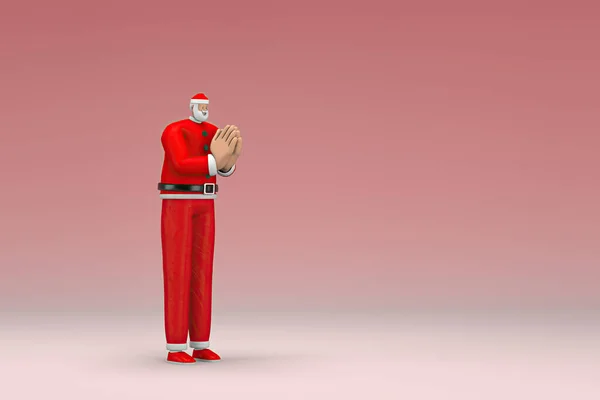 stock image A man wearing Santa Claus costume. He is expression of hand when talking. 3d rendering of cartoon character in acting.