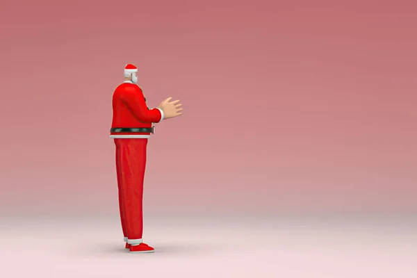 stock image A man wearing Santa Claus costume. He is expression of hand when talking. 3d rendering of cartoon character in acting.