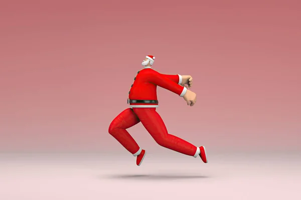 Biegnie Facet Kostiumie Świętego Mikołaja Renderowanie Postaci Kreskówki Działaniu — Zdjęcie stockowe