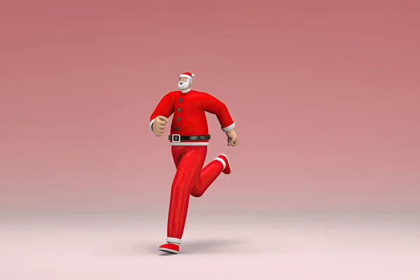 Man Wearing Santa Claus Costume Running Rendering Cartoon Character Acting — Stock Photo, Image
