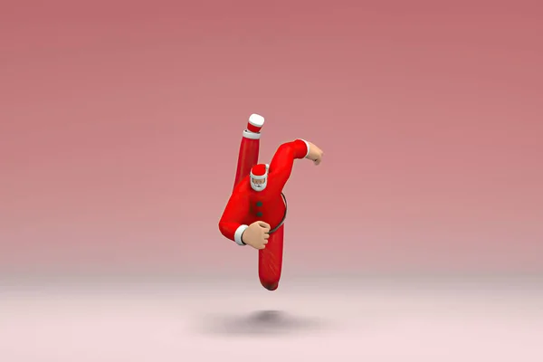 サンタクロースの衣装を着た男 彼は倒れている 演技における漫画のキャラクターの3Dレンダリング — ストック写真