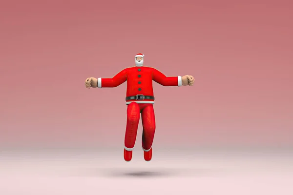 Man Wearing Santa Claus Costume Jumping Rendering Cartoon Character Acting — Stock Photo, Image