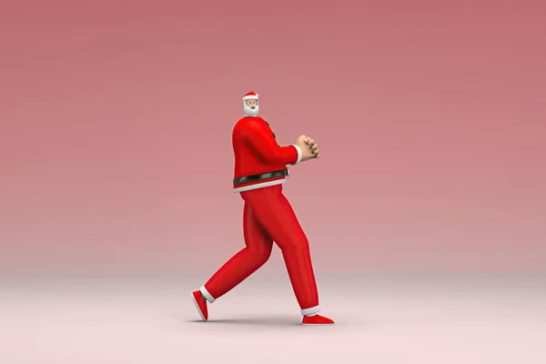 Mężczyzna Kostiumie Świętego Mikołaja Ciągnie Albo Popycha Renderowanie Postaci Kreskówki — Zdjęcie stockowe