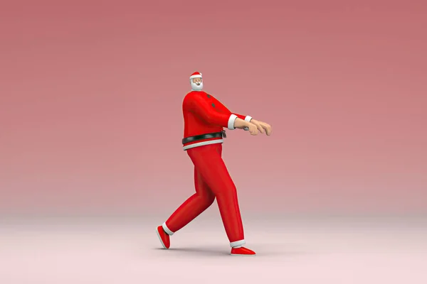 Muž Kostýmu Santa Clause Jde Pěšky Vykreslování Kresleného Postavičky Herectví — Stock fotografie