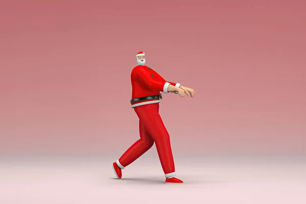 Homem Com Fato Pai Natal Está Andar Renderização Personagem Desenho — Fotografia de Stock