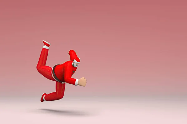 一个穿圣诞老人服装的男人他要摔倒了 卡通人物在表演中的3D渲染 — 图库照片
