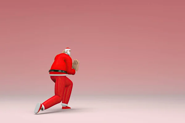 Muž Kostýmu Santa Clause Něco Tahá Nebo Tlačí Vykreslování Kresleného — Stock fotografie