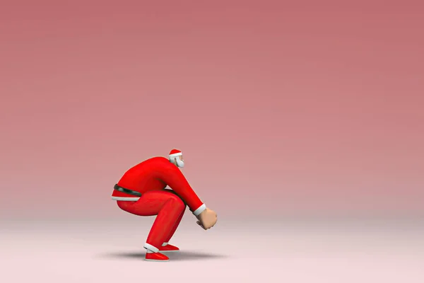 Человек Костюме Санта Клауса Тянет Толкает Визуализация Персонажа Мультфильма Актерской — стоковое фото