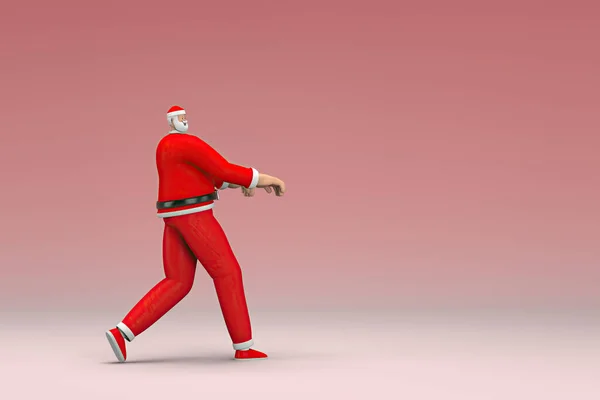 Facet Kostiumie Świętego Mikołaja Chodzi Pieszo Renderowanie Postaci Kreskówki Działaniu — Zdjęcie stockowe