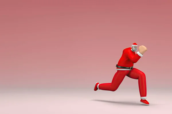 Muž Kostýmu Santa Clause Utíká Vykreslování Kresleného Postavičky Herectví — Stock fotografie