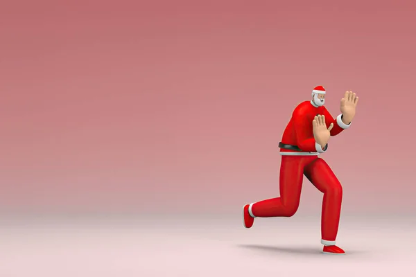 Hombre Con Traje Papá Noel Está Tirando Empujando Algo Representación —  Fotos de Stock
