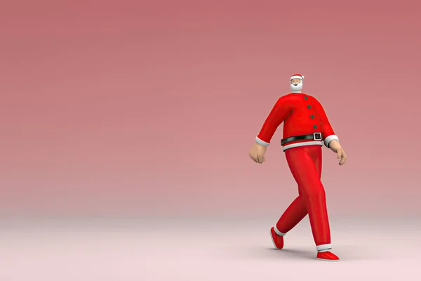 Homem Com Fato Pai Natal Está Andar Renderização Personagem Desenho — Fotografia de Stock