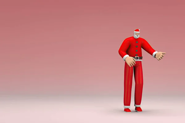 サンタクロースの衣装を着た男 彼は話すときは手の表情だ 演技における漫画のキャラクターの3Dレンダリング — ストック写真