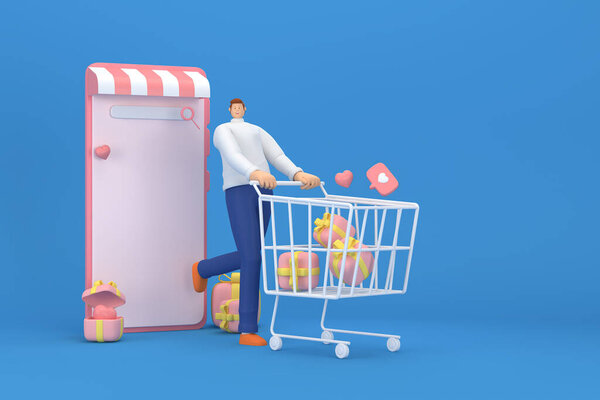 Трехмерный персонаж на фестивале Дня Святого Валентина. 3D рендеринг графического ресурса.