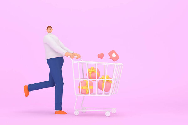 Трехмерный персонаж на фестивале Дня Святого Валентина. 3D рендеринг графического ресурса.