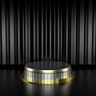 Abstract geometric podium background. Minimalist primitive shapes. Modern mockup. Blank template. Empty showcase. 3d render of shop display