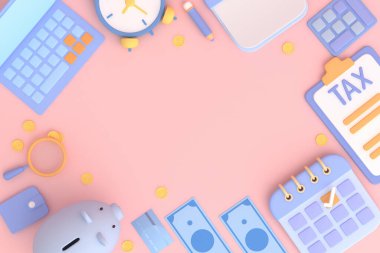 Tax Day Reminder Concept. 3d illustration submit tax by online concept, online tax payment and report. Business income.