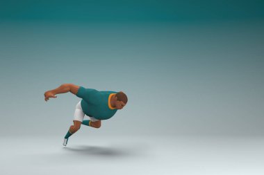 Yeşil gömlek ve beyaz pantolon giyen bir sporcu. Düşüyor..