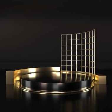 Abstract geometric podium background. Minimalist primitive shapes. Modern mockup. Blank template. Empty showcase. 3d render of shop display