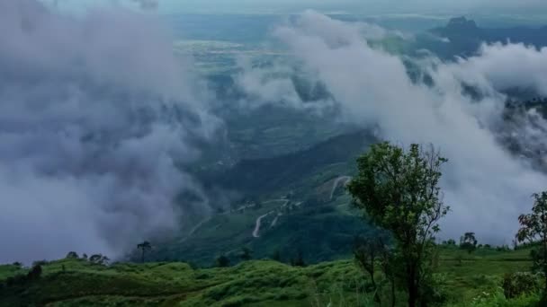 Nuvole Muovevano Sulle Montagne Nebbia Che Formava Diffondeva Phu Thap — Video Stock