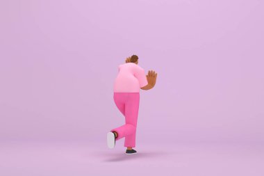The black man with pink clothes.  He is pulling or pushing something. 3d rendering of cartoon character in acting.