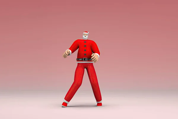 A man wearing Santa Claus costume. He is doing exercise.  3d rendering of cartoon character in acting.