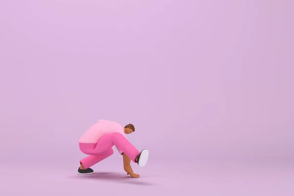Black Man Pink Clothes Doing Exercise Rendering Cartoon Character Acting —  Fotos de Stock