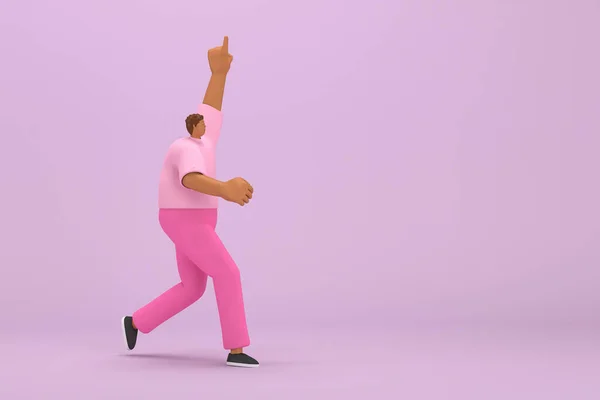 Black Man Pink Clothes Doing Exercise Rendering Cartoon Character Acting —  Fotos de Stock