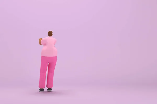 Black Man Pink Clothes Pulling Pushing Something Rendering Cartoon Character —  Fotos de Stock
