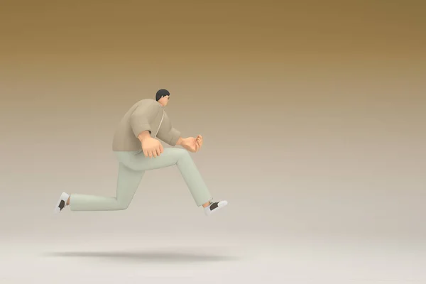 茶色の布を着た眼鏡の男が走っている 演技における漫画のキャラクターの3Dレンダリング — ストック写真