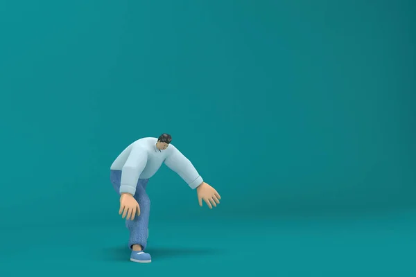 Cartoon Character Wearing Jeans White Long Shirt Rendering Acting Doing — 图库照片