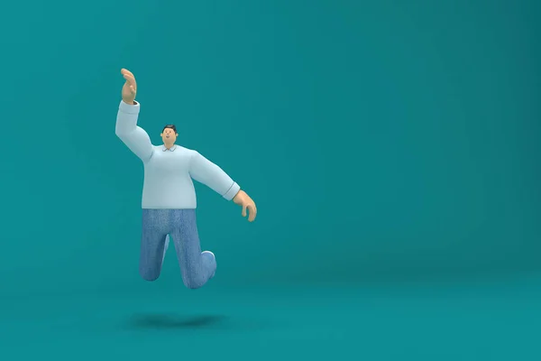 Cartoon Character Wearing Jeans White Long Shirt Rendering Acting Doing — 图库照片